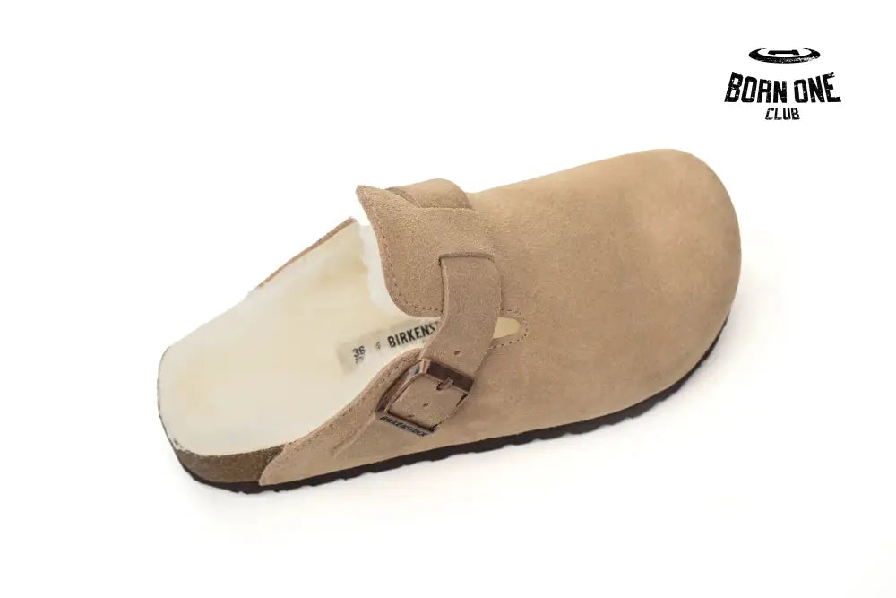 Birkenstock Boston Shearling Coin Suede Stone