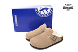 Birkenstock Boston Shearling Coin Suede Stone