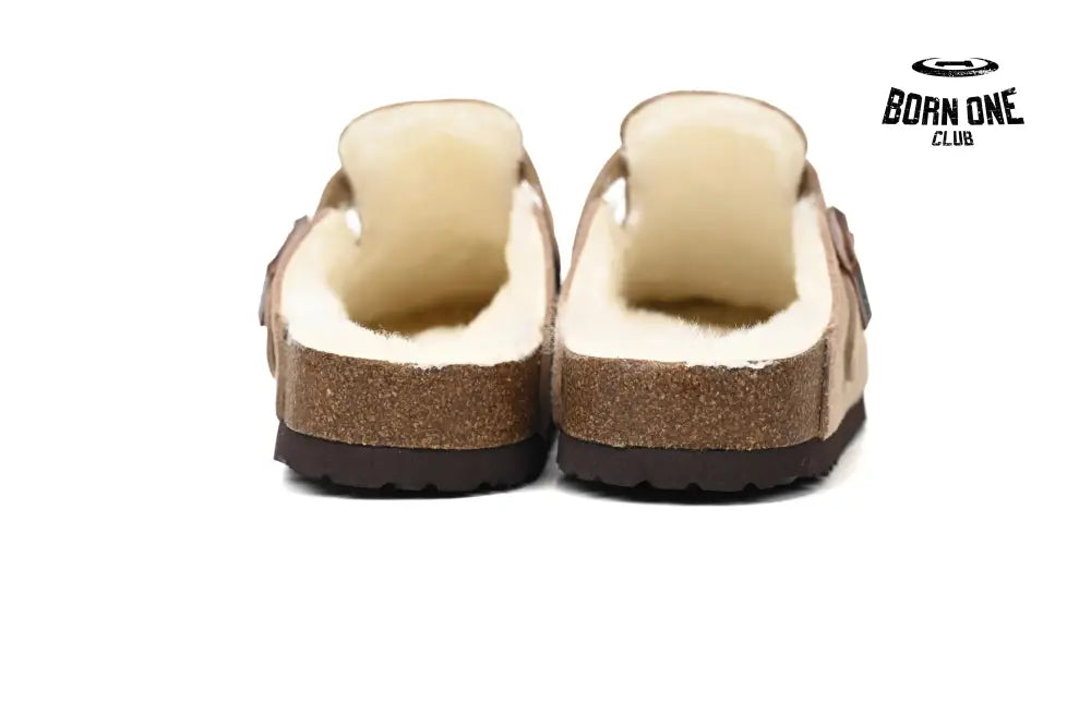 Birkenstock Boston Shearling Coin Suede Stone