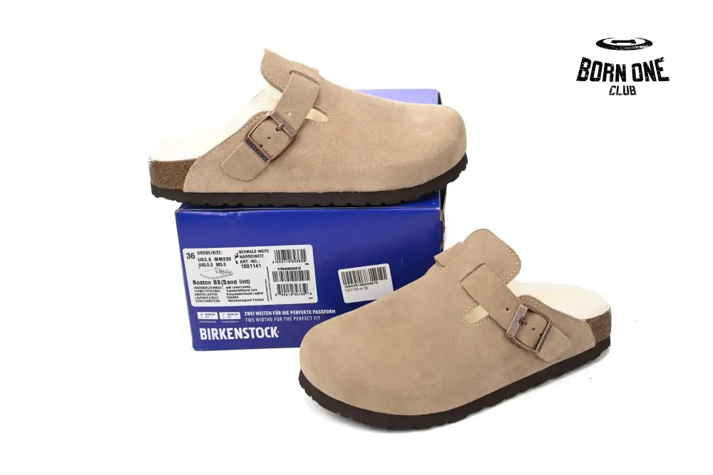 Birkenstock Boston Shearling Coin Suede Stone