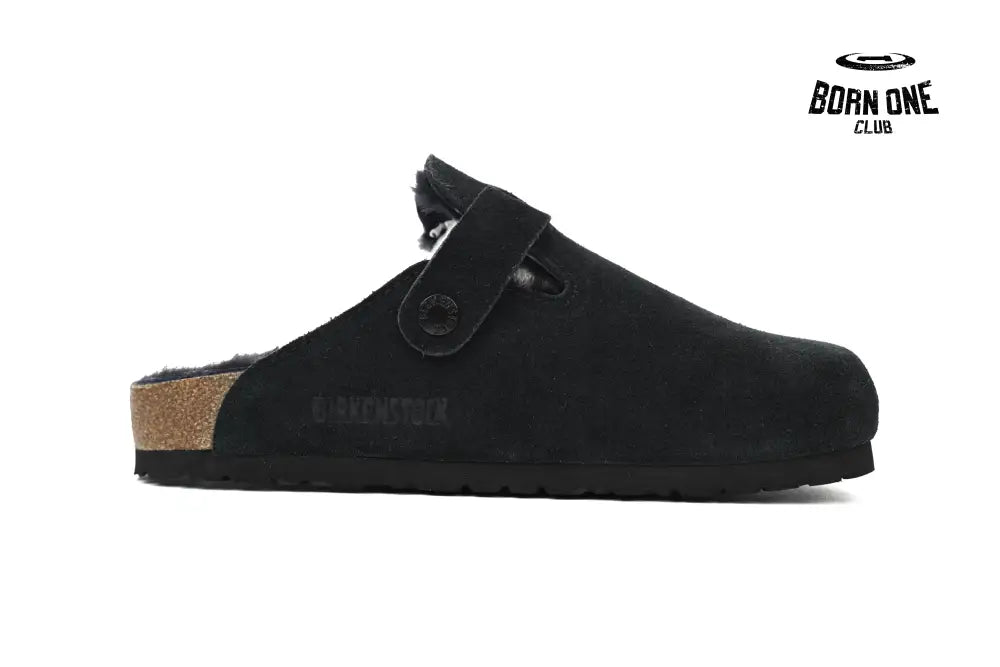 Birkenstock Boston Shearling Suede Leather Black