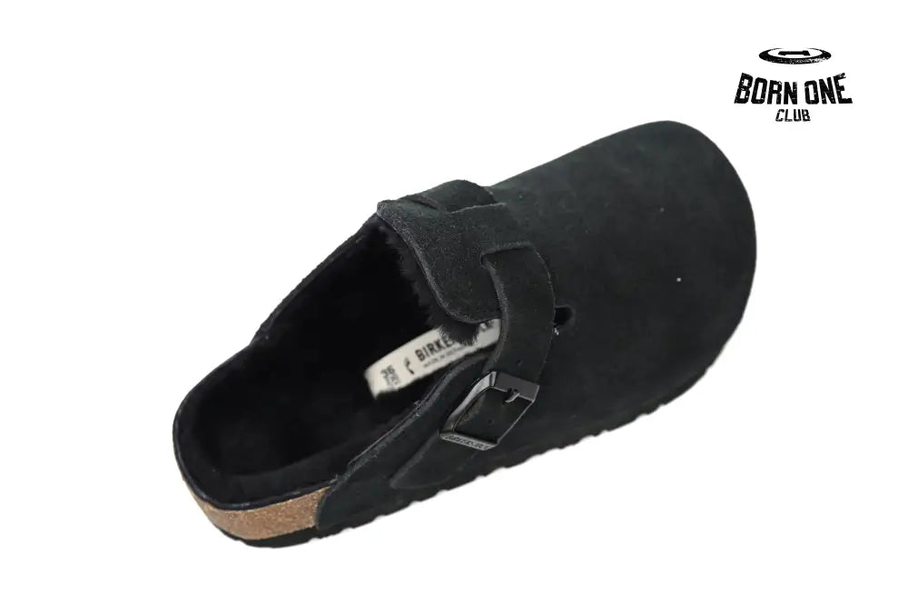 Birkenstock Boston Shearling Suede Leather Black
