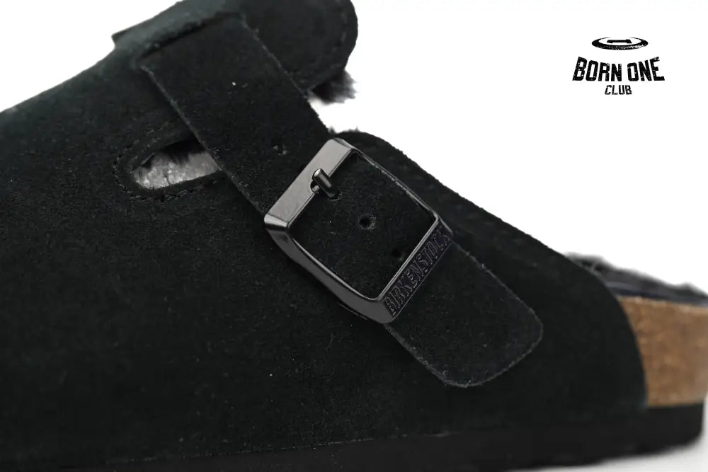 Birkenstock Boston Shearling Suede Leather Black