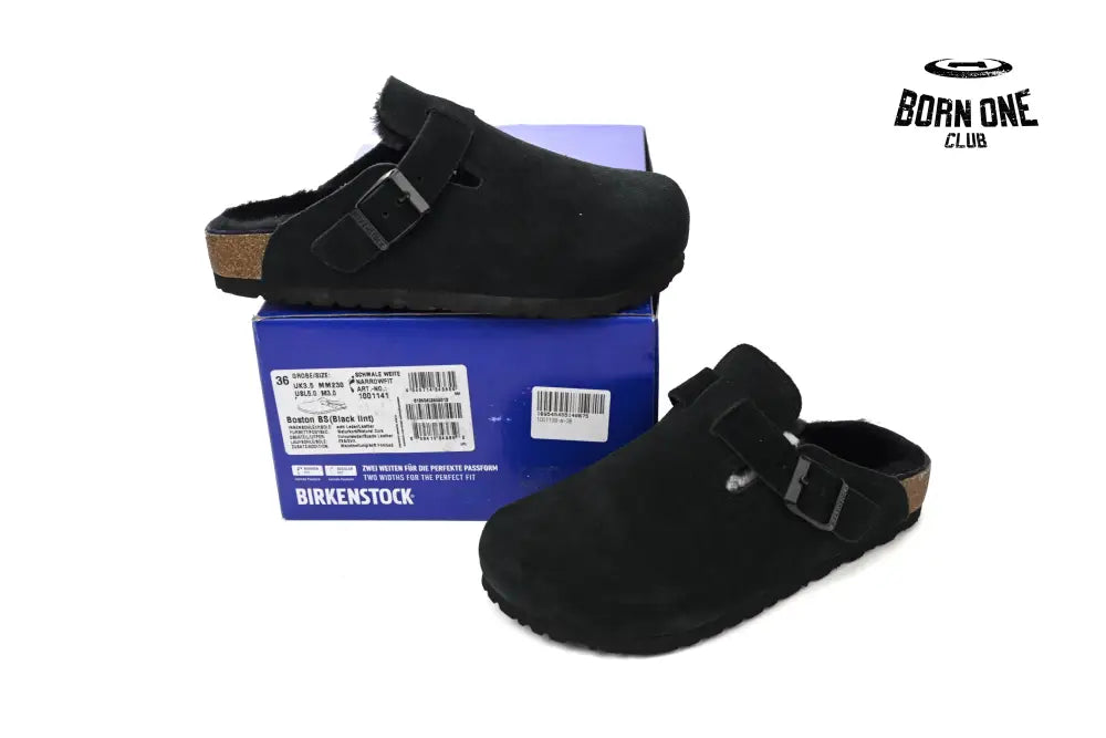 Birkenstock Boston Shearling Suede Leather Black