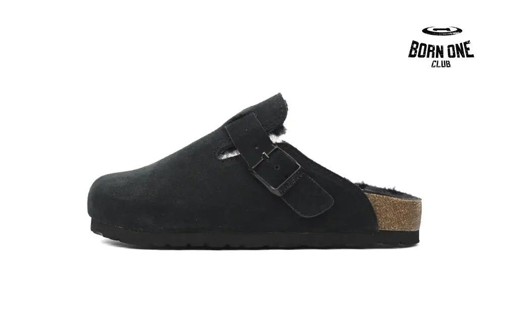 Birkenstock Boston Shearling Suede Leather Black