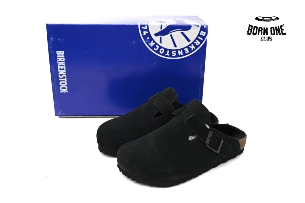 Birkenstock Boston Shearling Suede Leather Black