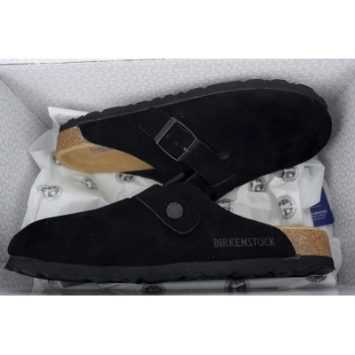 Birkenstock Boston Soft Footbed Black Velvet And Black Buckle