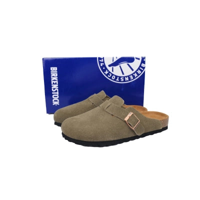 Birkenstock Boston Closed Toe Slides Grey Green