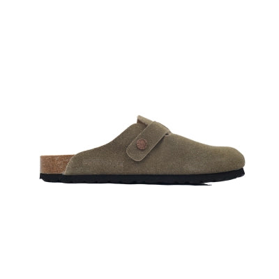 Birkenstock Boston Closed Toe Slides Grey Green