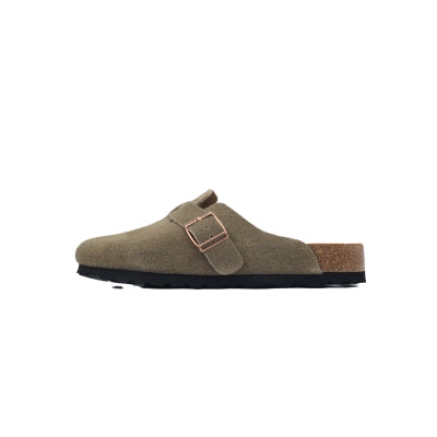 Birkenstock Boston Closed Toe Slides Grey Green