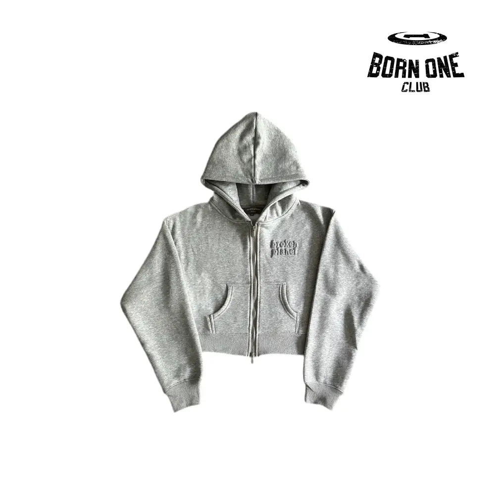 Broken Planet Womens Basics Cropped Zip Up Hoodie