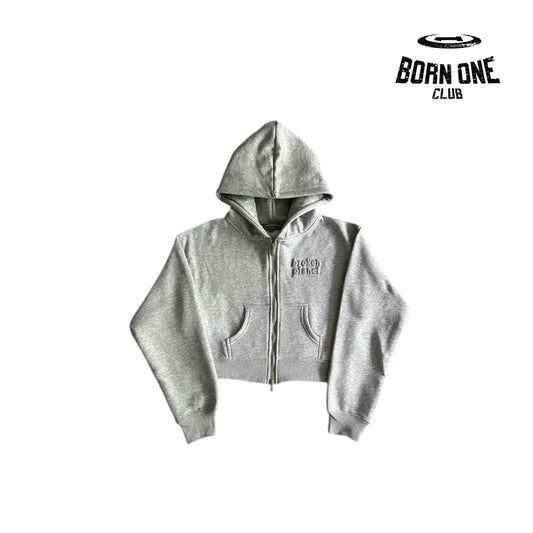 Broken Planet Womens Basics Cropped Zip Up Hoodie