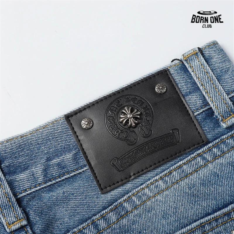 Bermuda Jeans Chrome Hearts Cross Patch Azul Claro