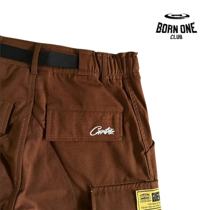 Calça Brown and White Logo Cargo Corteiz