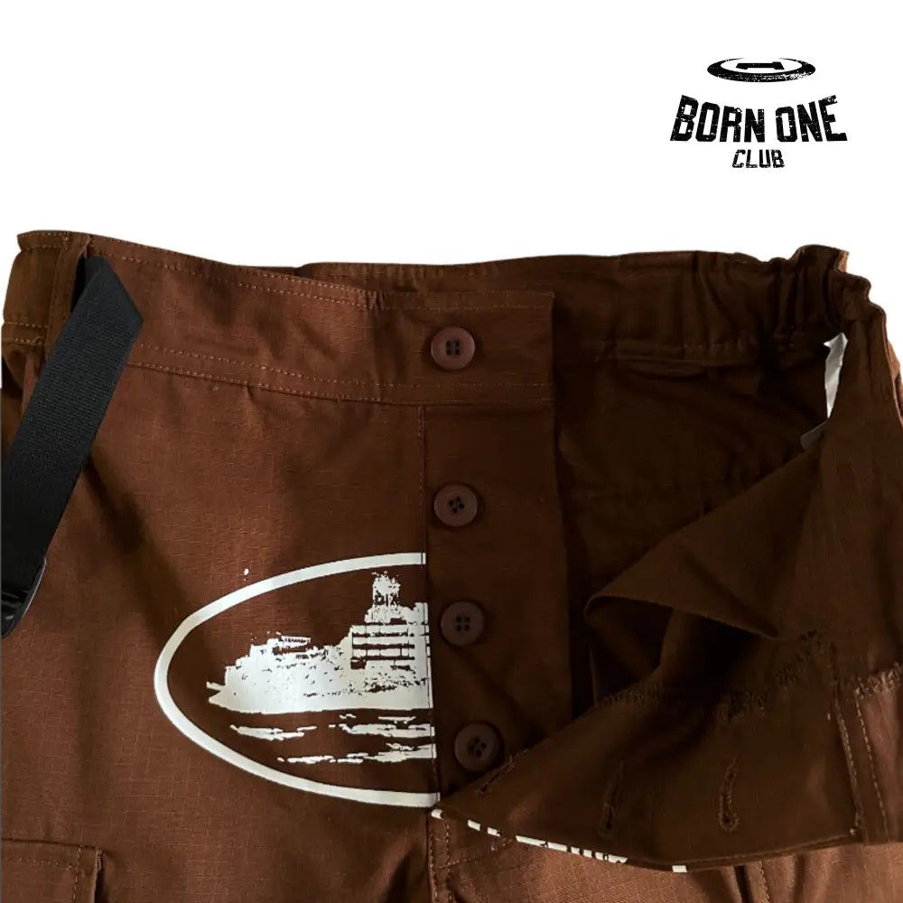 Calça Brown and White Logo Cargo Corteiz
