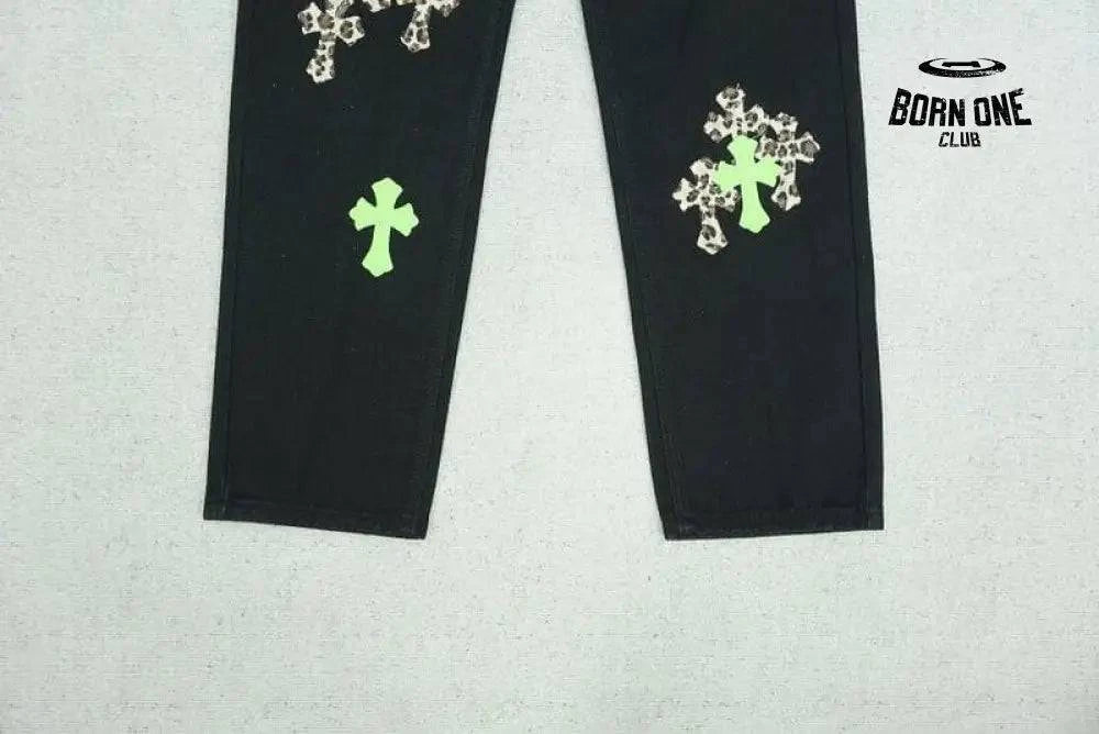 Calça Chrome Hearts Green & Leopard Cross