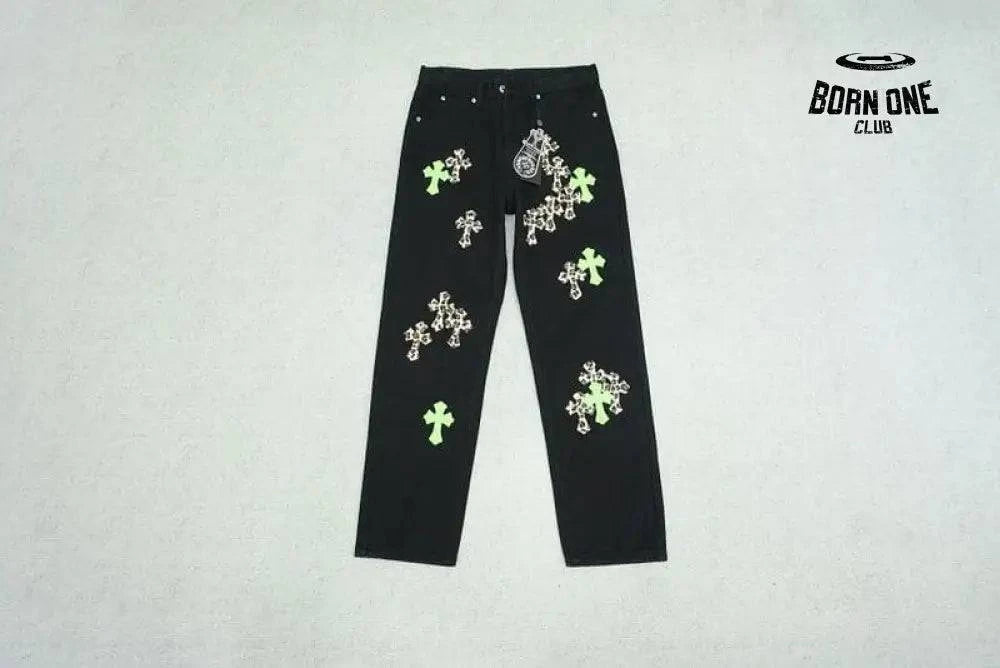 Calça Chrome Hearts Green & Leopard Cross