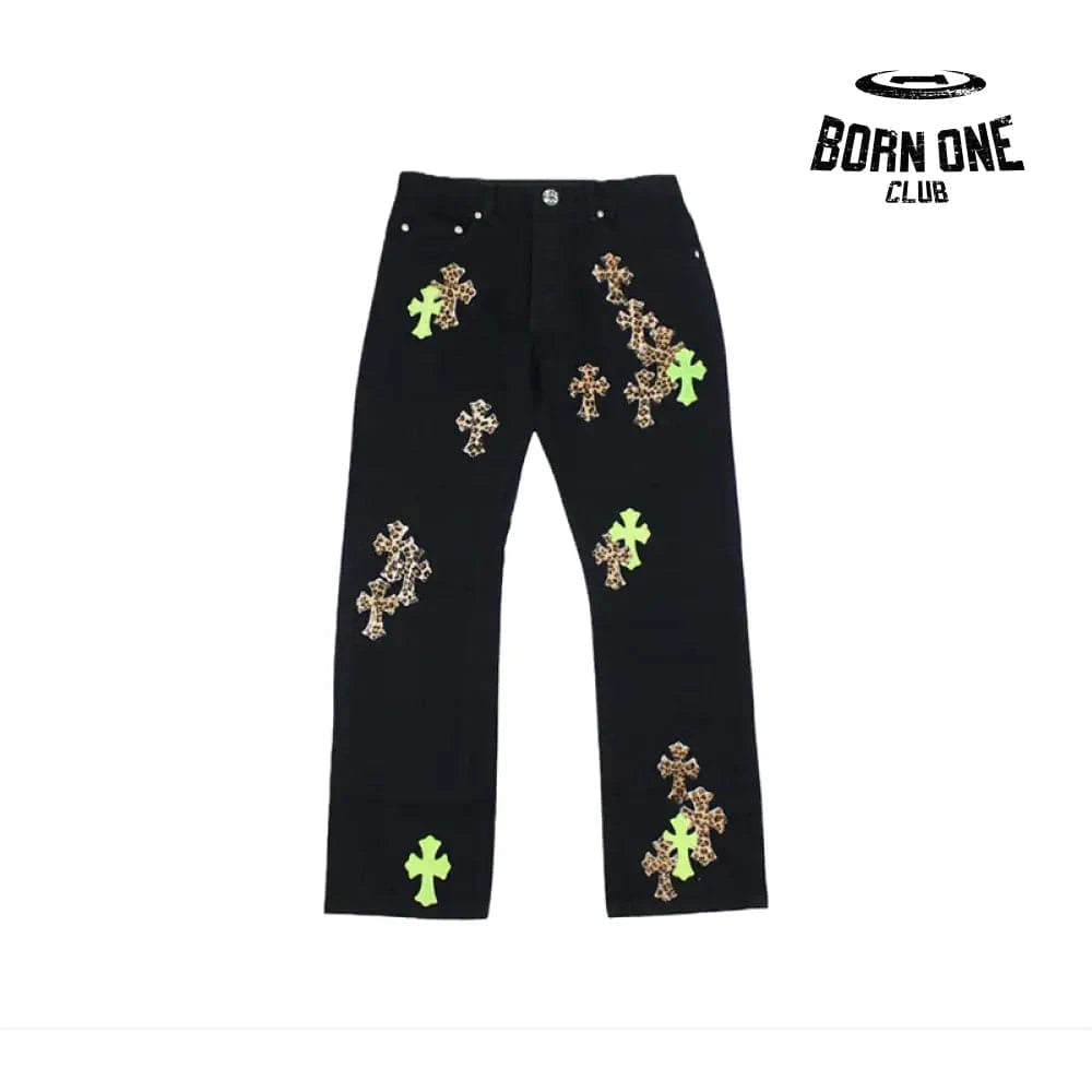 Calça Chrome Hearts Green & Leopard Cross