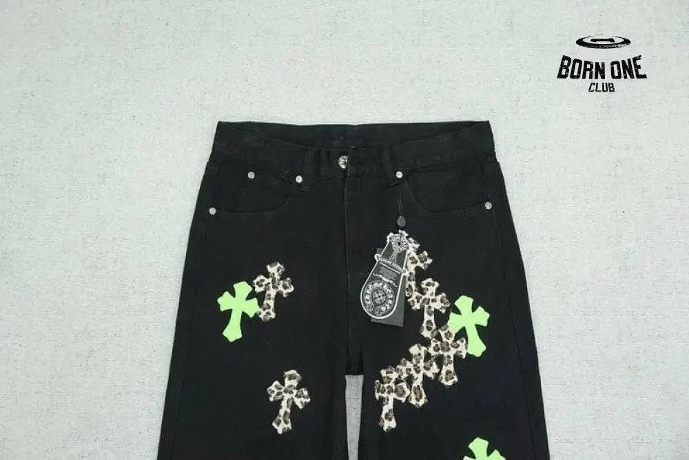 Calça Chrome Hearts Green & Leopard Cross