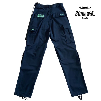 Calça Corteiz Black Green Logo Cargo