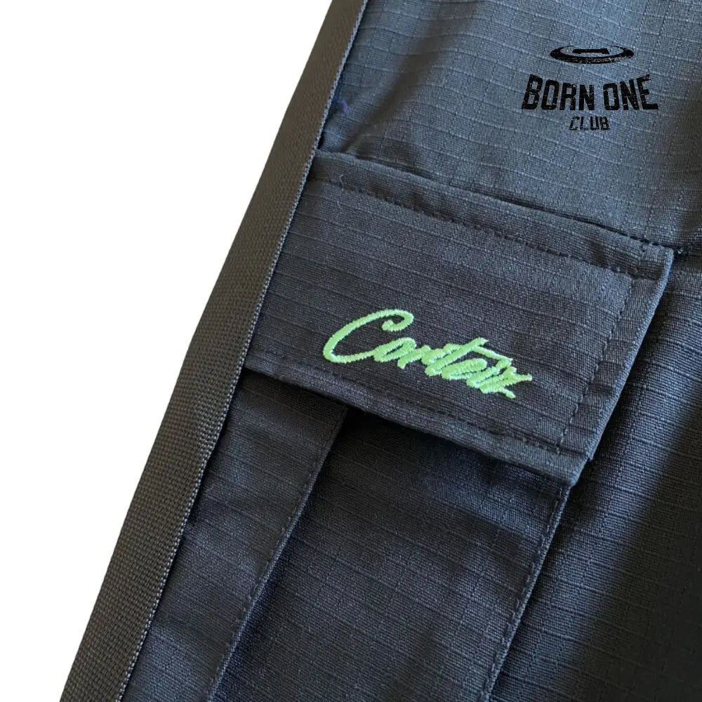 Calça Corteiz Black Green Logo Cargo