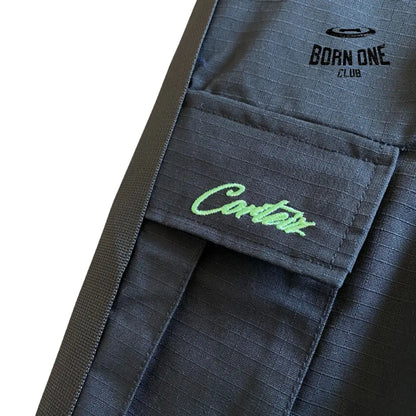 Calça Corteiz Black Green Logo Cargo