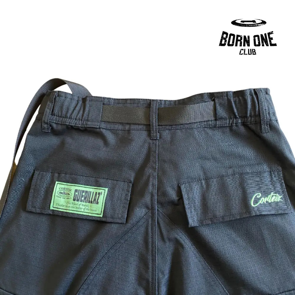 Calça Corteiz Black Green Logo Cargo