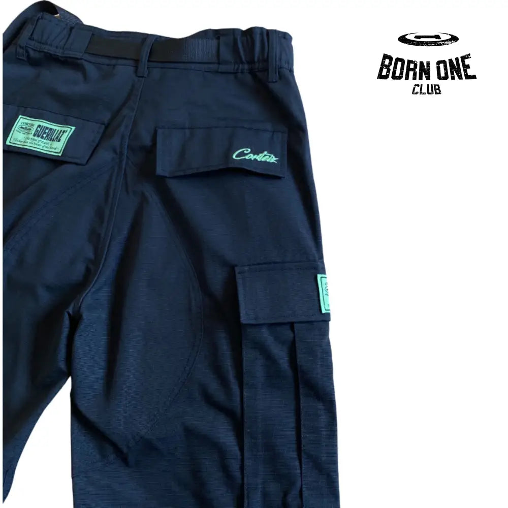 Calça Corteiz Black Green Logo Cargo