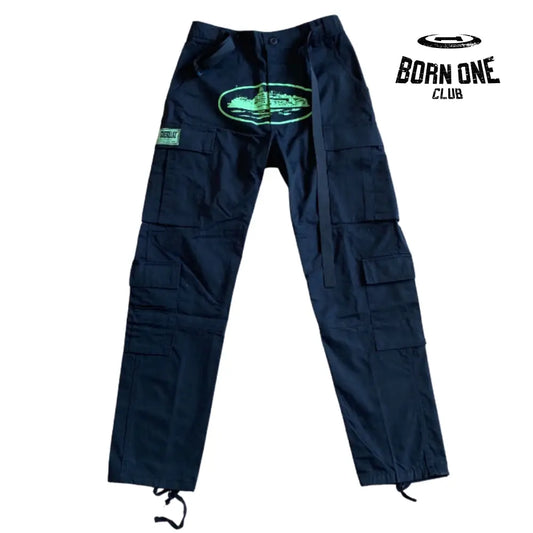 Calça Corteiz Black Green Logo Cargo P
