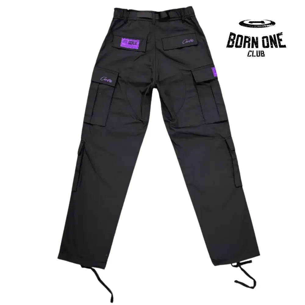 Calça Corteiz Black Purple Logo Cargo