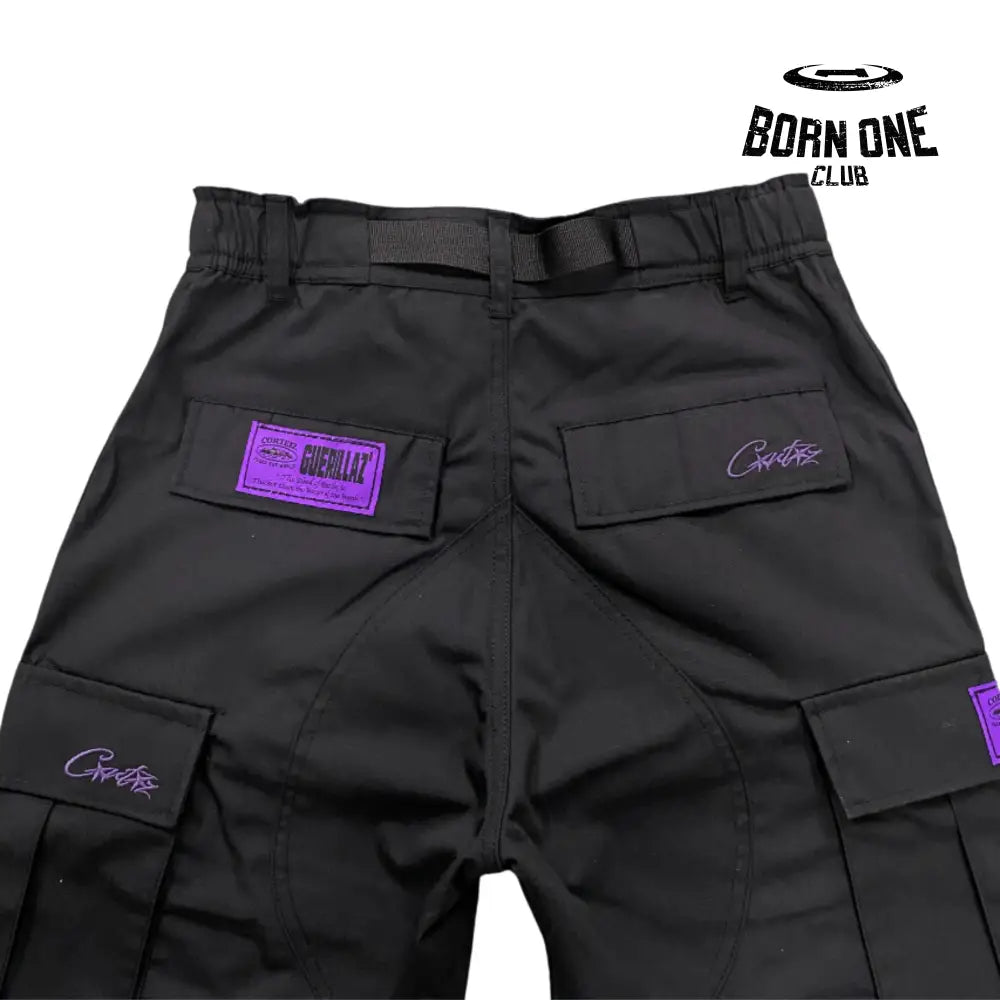 Calça Corteiz Black Purple Logo Cargo