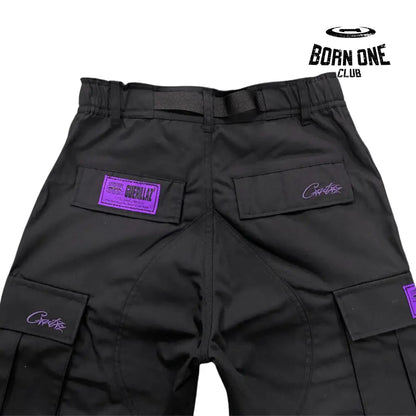 Calça Corteiz Black Purple Logo Cargo