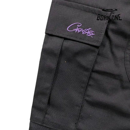 Calça Corteiz Black Purple Logo Cargo