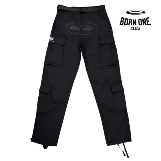 Calça Corteiz Black to Black Logo Cargo