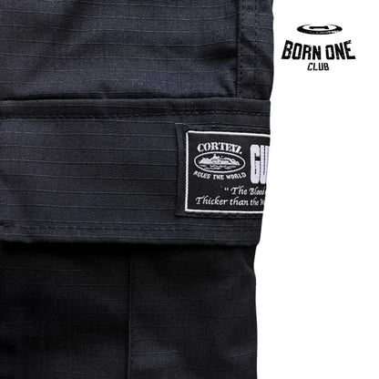Calça Corteiz Black to Black Logo Cargo