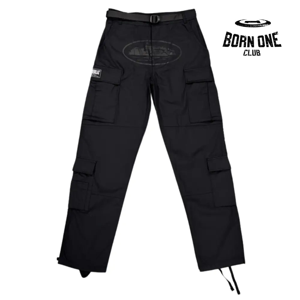 Calça Corteiz Black to Black Logo Cargo P