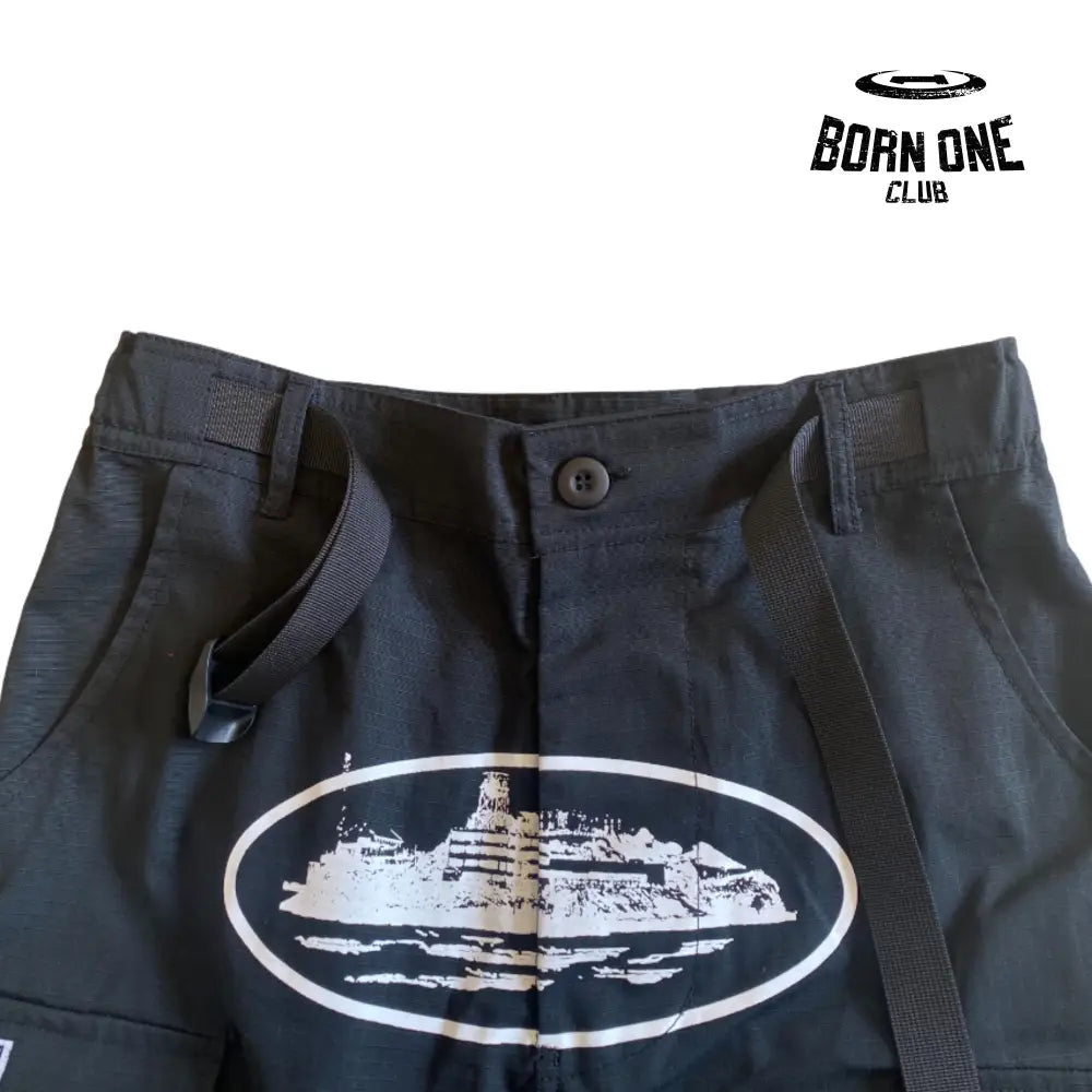 Calça Corteiz Black White With Logo Cargo
