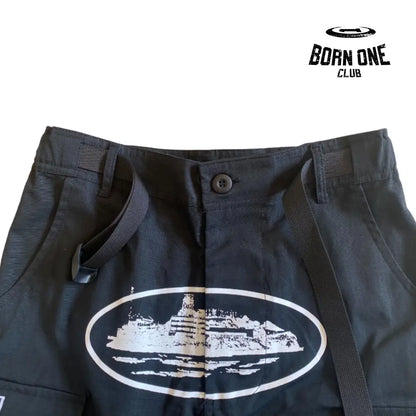 Calça Corteiz Black White With Logo Cargo