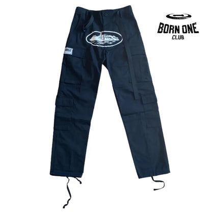 Calça Corteiz Black White With Logo Cargo P