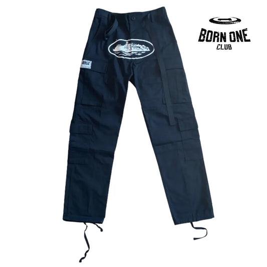 Calça Corteiz Black White With Logo Cargo P