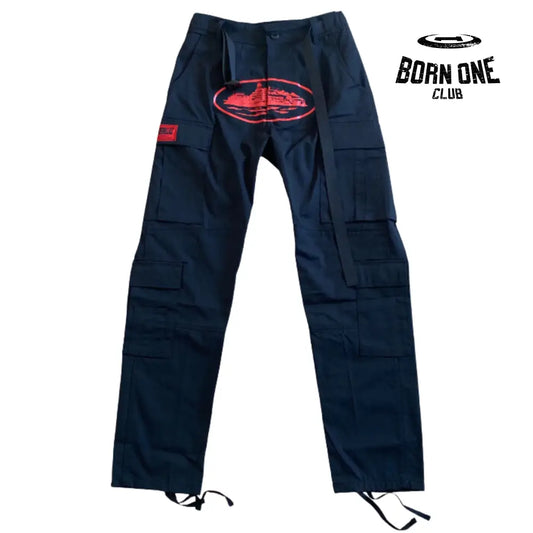 Calça Corteiz Black With Red Logo Cargos P