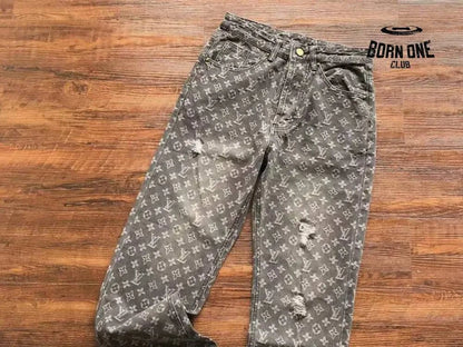 Calça Louis Vuitton Distressed Baggy Monogram Jeans