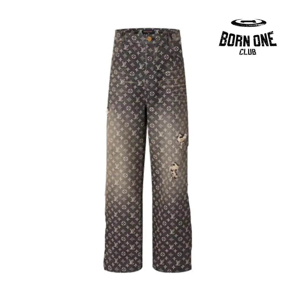 Calça Louis Vuitton Distressed Baggy Monogram Jeans