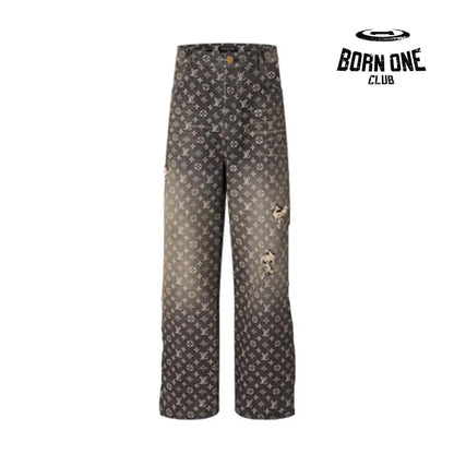 Calça Louis Vuitton Distressed Baggy Monogram Jeans
