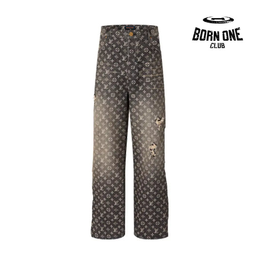 Calça Louis Vuitton Distressed Baggy Monogram Jeans