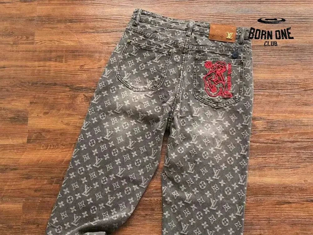 Calça Louis Vuitton Distressed Baggy Monogram Jeans