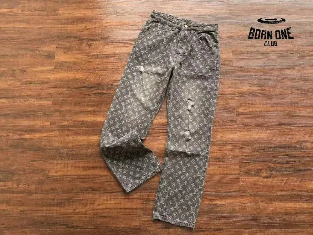 Calça Louis Vuitton Distressed Baggy Monogram Jeans