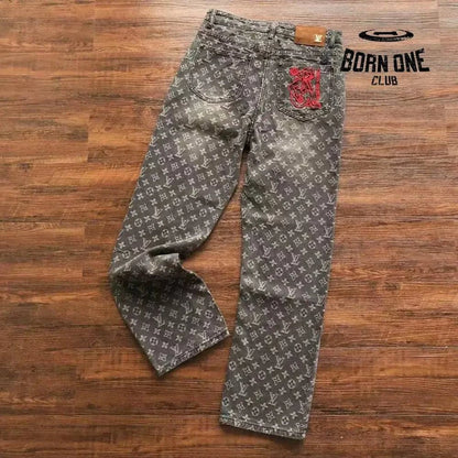 Calça Louis Vuitton Distressed Baggy Monogram Jeans
