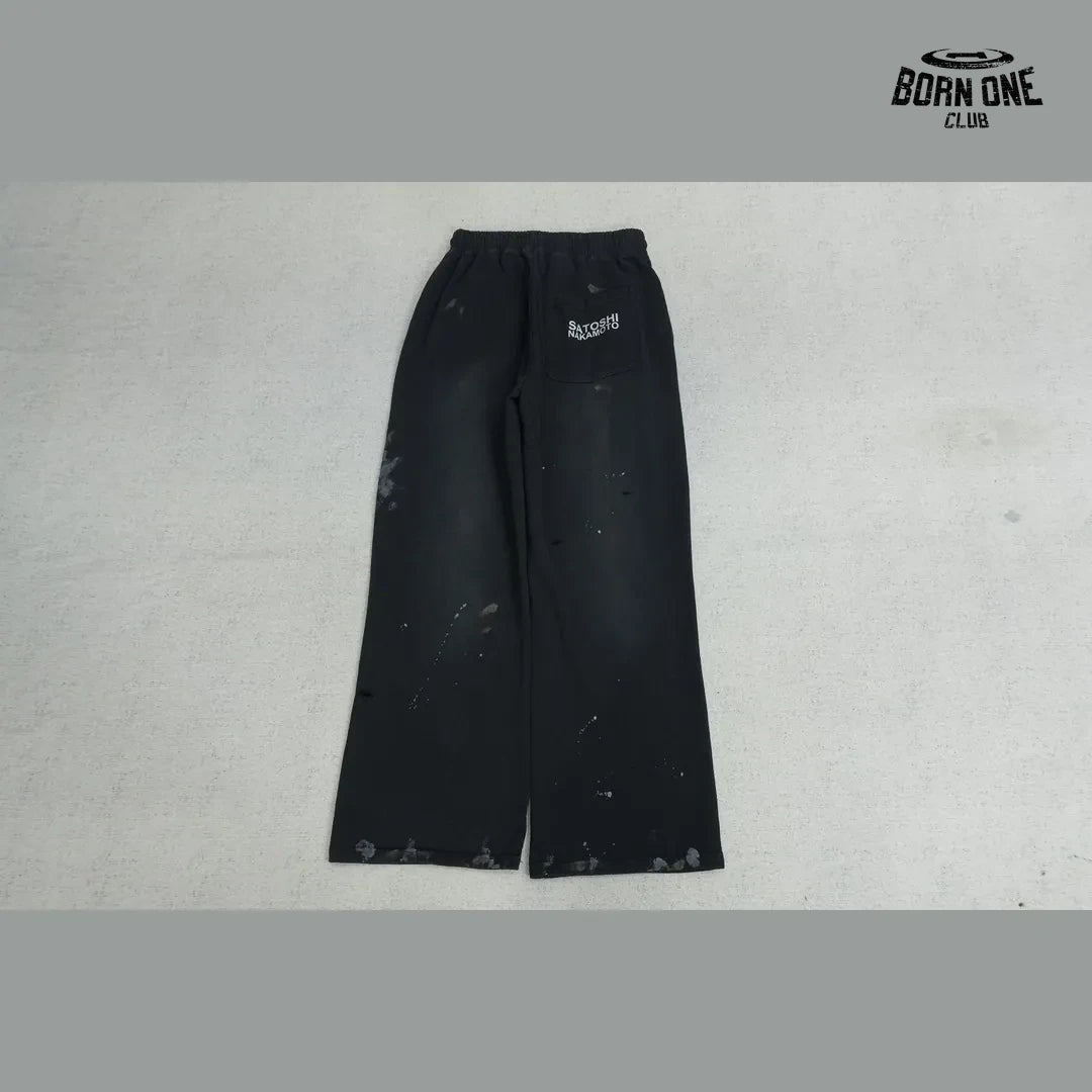 Calça Moletom Satoshi Nakamoto Distressed Logo Sweatpant Black