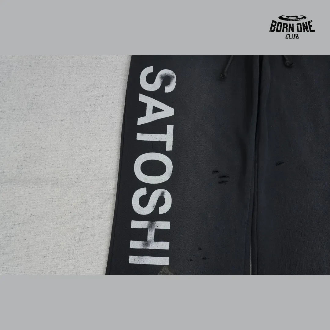 Calça Moletom Satoshi Nakamoto Distressed Logo Sweatpant Black